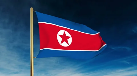 North Korea flag slider style. Waving in the wind with cloud background Video stock 48972759