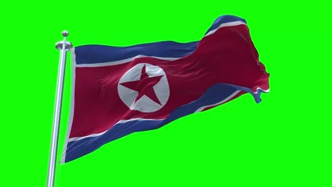 North Korea Flag Waving in Loopable and Textured green screen background Stock Footage 296876846