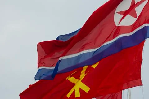 North Korea flags in Pyongyang Stock Photos