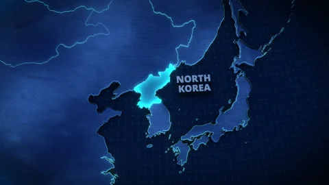 North Korea Highlight Glowing 3D Digital Map Animation Stock Footage 336565983