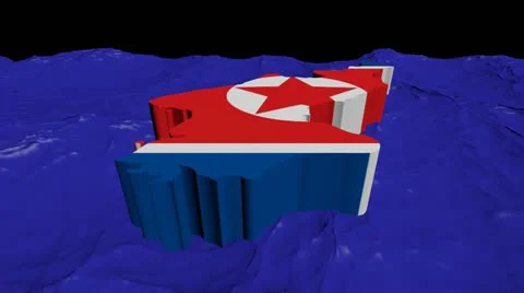 North Korea map flag in abstract ocean animation Stock Footage