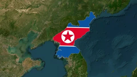 North Korea Map with flag, Map North Korea zoom in Video stock 309357875