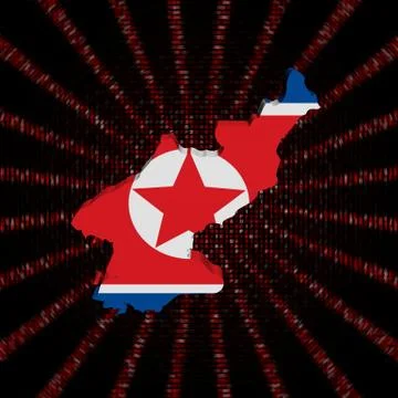 North Korea map flag on red hex code burst illustration イラスト素材