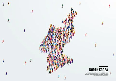 North Korea Map. Large group of people form to create North Korea Map. Illustrazione stock