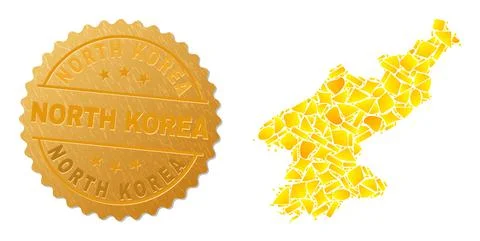 North Korea Map Mosaic of Gold Spots and Textured North Korea Stamp Stock Illustration
