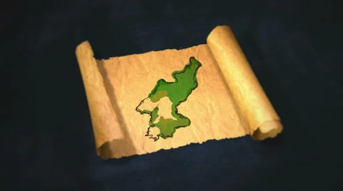 North Korea Map Painting Unfolding Old Paper Scroll 3D 4K Stock Footage 59018763