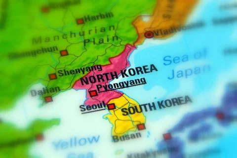 North Korea on a map Stock Photos