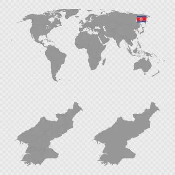 North Korea Map Set with World Location. Stock Illustration