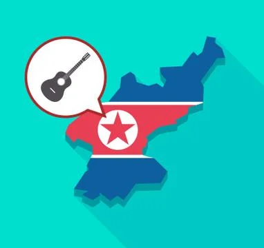 North Korea map with  a six string acoustic guitar Illustrazione stock