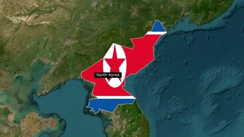 North korea  new map with flag Video stock 294085767