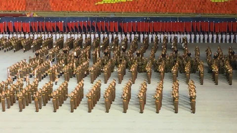North Korea People's Army Soldiers Performing In The Mass Games. Stock Footage