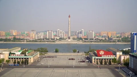 North Korea, Pyongyang, panoramic view of Kim Il-sung Square Stock-Footage 89684326