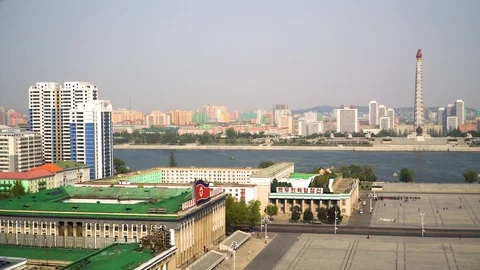 North Korea, Pyongyang, panoramic view of Kim Il-sung Square Stock-Footage 89696183