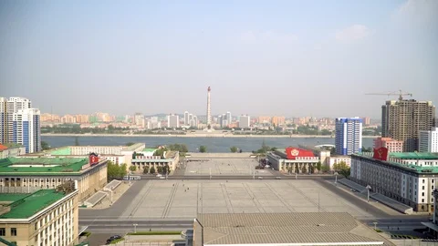 North Korea, Pyongyang, panoramic view of Kim Il-sung Square Stock-Footage 89696209