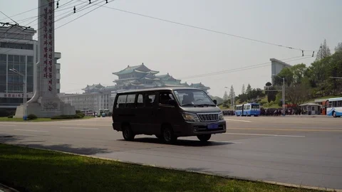 North Korea, Pyongyang, view of a square with the Grand People's Study House Stock-Footage 89657860