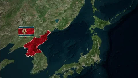 North Korea Satellite Map Animation Geopolitical Highlight 4K Stock Footage 333252084