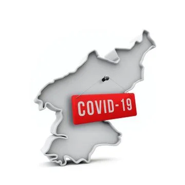 North Korea simple 3D map with covid-19 red label 3D Rendering. Stock Illustration