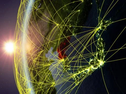 North Korea from space with network Stock Illustration