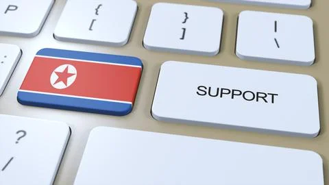 North Korea Support Concept. Button Push 3D Illustration. Support of Country  Illustrazione stock