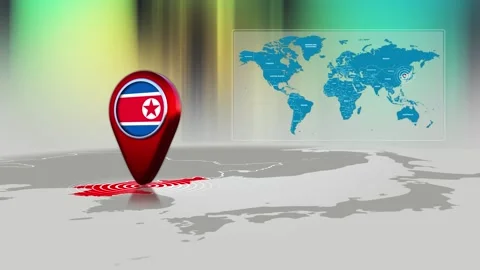 North Korea World Map Pin Location Background Loop 4k Stock Footage 341815722