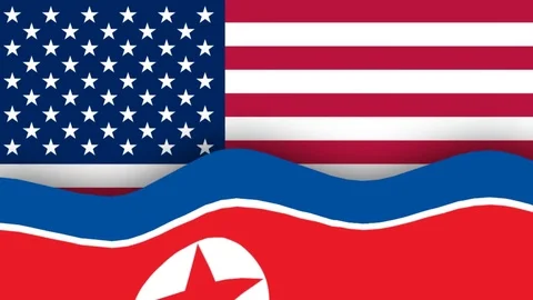 North Korean flag melts in front of American flag Stock Footage 83306724