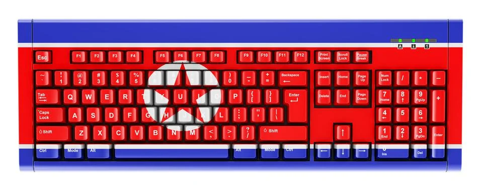 North Korean flag painted on computer keyboard. 3D rendering Illustrazione stock