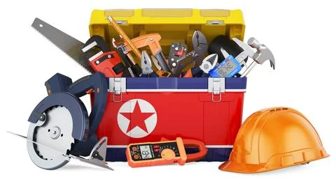 North Korean flag painted on the toolbox. Service, repair and construction in Stock Illustration