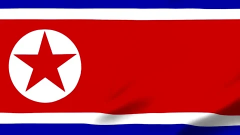North Korean flag with red star on white background waving Video stock 343317288