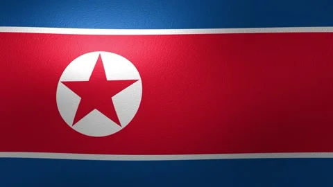 North Korean flag with a red star waving in a seamless loop for national and Stock Footage 346326947