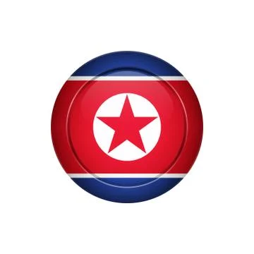 North Korean flag on the round button, vector illustration Stock Illustration