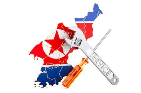 North Korean map with screwdriver and wrench, 3D rendering Stock Illustration