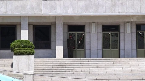 North Korean solider at DMZ Panmunjom Stock Footage 80902425