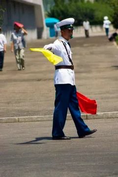 North Korean  traffic-controller Stock Photos