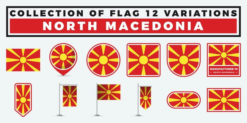 North Macedonia Flag. 12 Variations Collection Illustrazione stock