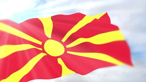 North Macedonia Flag Seamless Loop 4k 60fps on Sky Background Stock Footage 340619307