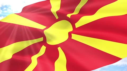 North Macedonia Flag Seamless Loop 4k 60fps on Sky Background Vídeos de archivo 341567222