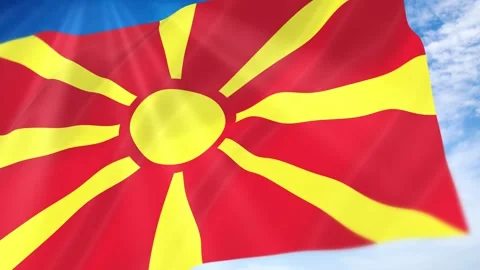 North Macedonia Flag Seamless Loop 4k 60fps on Sky Background Stock Footage 341675873