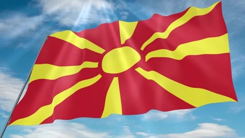 North Macedonia Flag Seamless Loop 4k 60fps on Sky Background Stock Footage 341762596