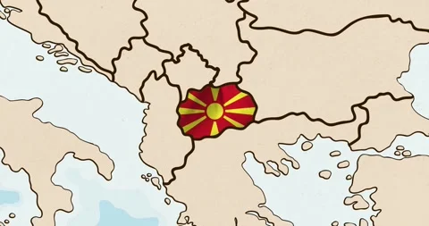 The north macedonia flag waving inside the country on a world map Stock Footage 339033295