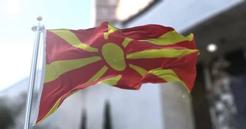 North Macedonia, Macedonian Flag - Loop 3D animaton. 4K Stock Footage 106258379