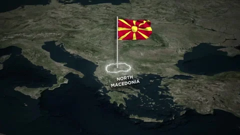 North Macedonia Map Animation with 3D Waving North Macedonia Flag on World Map Stock Footage 332421364