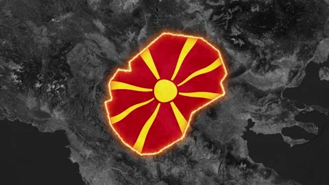 North Macedonia Map with National Flag Highlight Animation Stock Footage 340897996