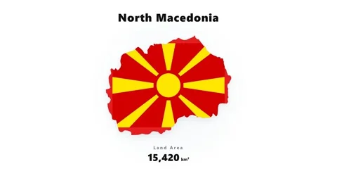 North Macedonia map silhouette with red and yellow sun emblem flag design Stock Footage 345644996
