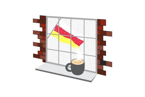 North Ossetia Coffee Rain Windows Fog Vector Illustration Stock Illustration