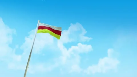 North Ossetia Flag 3D Render Animation with Fighter Jets Formation in Blue S 스톡 동영상 332309268