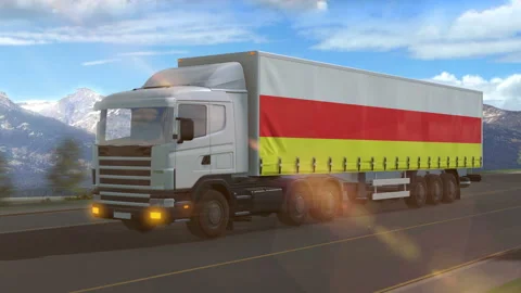 North Ossetia flag shown on the side of a large truck Stock Footage 122104815