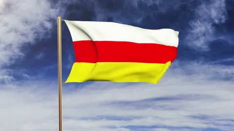 North Ossetia flag waving in the wind. Green screen, alpha matte. Loopable Stock Footage 48332221