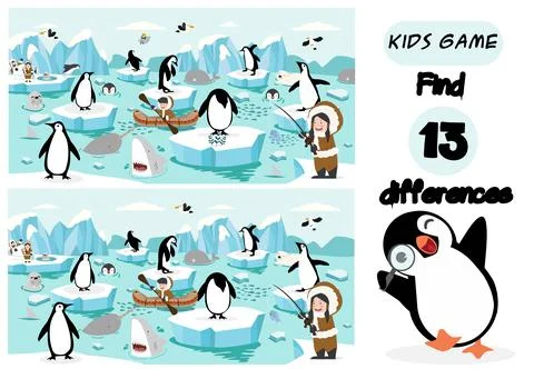 North pole Arctic  find differences game Stock Illustration