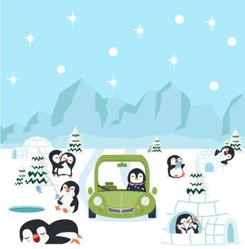 North pole arctic with penguins background concept Stock Illustration