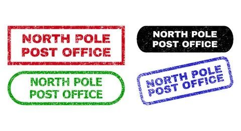 NORTH POLE POST OFFICE Rectangle Stamp Seals with Rubber Texture Stock Illustration